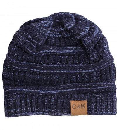 Skullies & Beanies Soft Stretch Cable Knit Warm Chunky Beanie Skully Winter Hat - 2. Two Tone Navy-2 - C112N2F3064 $13.68