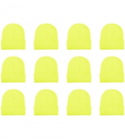 Skullies & Beanies Unisex Beanie Cap Knitted Warm Solid Color and Multi-Color Multi-Packs - 12 Pack - Neon Yellow - CM187C5H0...