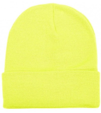 Skullies & Beanies Unisex Beanie Cap Knitted Warm Solid Color and Multi-Color Multi-Packs - 12 Pack - Neon Yellow - CM187C5H0...