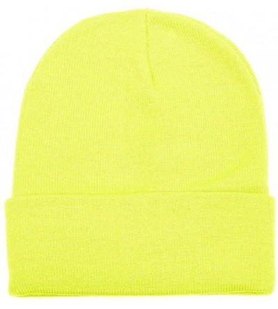 Skullies & Beanies Unisex Beanie Cap Knitted Warm Solid Color and Multi-Color Multi-Packs - 12 Pack - Neon Yellow - CM187C5H0...
