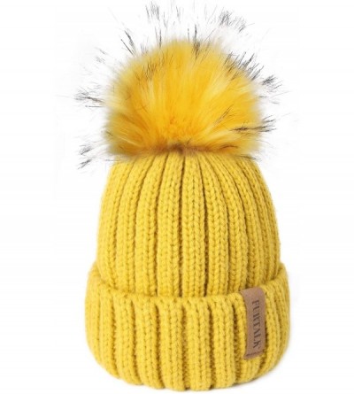 Skullies & Beanies Womens Winter Knitted Beanie Hat with Faux Fur Pom Warm Knit Skull Cap Beanie for Women - 22-mustard Yello...