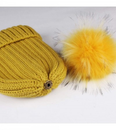 Skullies & Beanies Womens Winter Knitted Beanie Hat with Faux Fur Pom Warm Knit Skull Cap Beanie for Women - 22-mustard Yello...