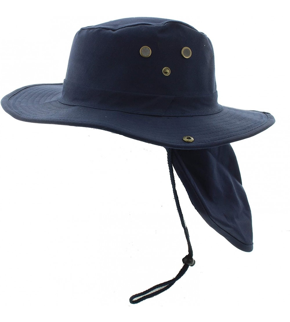 Sun Hats Wide Brim Bora Booney Outdoor Safari Summer Hat w/Neck Flap & Sun Protection - Navy Solid - CD182IXONZN $13.44