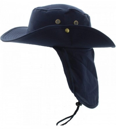 Sun Hats Wide Brim Bora Booney Outdoor Safari Summer Hat w/Neck Flap & Sun Protection - Navy Solid - CD182IXONZN $23.95