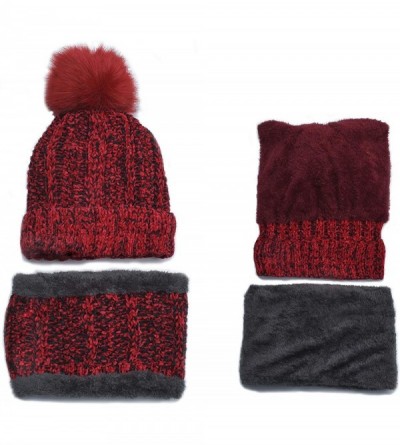 Skullies & Beanies Women's Winter Hat and Scarf Set Knit Beanie Hats Warm Snow Skull Caps - Red - CL18KWCKYKE $15.12
