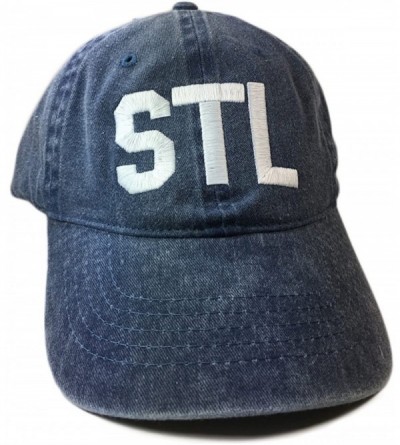 Baseball Caps Embroidered Navy Blue Pigment Dyed STL Airport Code Baseball Hat - CC18579NS32 $16.16