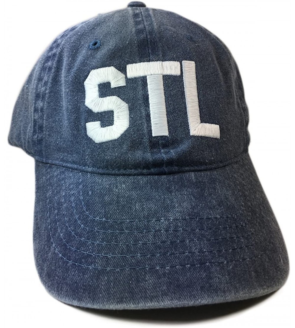 Baseball Caps Embroidered Navy Blue Pigment Dyed STL Airport Code Baseball Hat - CC18579NS32 $16.16