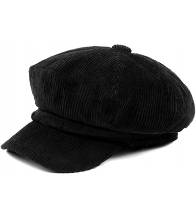 Newsboy Caps Men Women Cotton Corduroy Plain Color Newsboy Cap Gatsby HatFFH373BRN - Black - CS184R08NUN $27.05