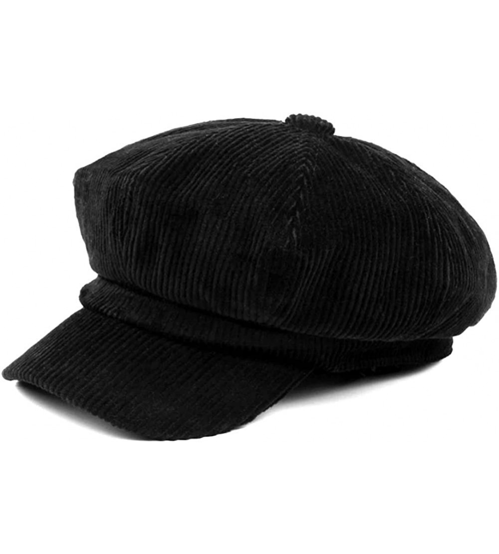 Newsboy Caps Men Women Cotton Corduroy Plain Color Newsboy Cap Gatsby HatFFH373BRN - Black - CS184R08NUN $27.05