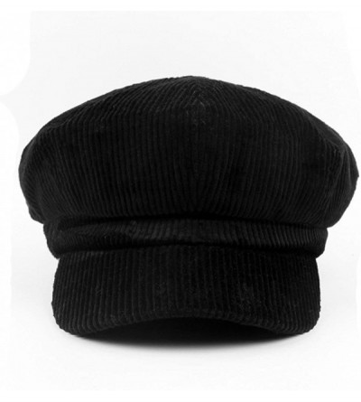 Newsboy Caps Men Women Cotton Corduroy Plain Color Newsboy Cap Gatsby HatFFH373BRN - Black - CS184R08NUN $27.05