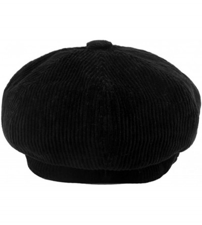 Newsboy Caps Men Women Cotton Corduroy Plain Color Newsboy Cap Gatsby HatFFH373BRN - Black - CS184R08NUN $27.05