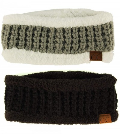 Cold Weather Headbands Winter CC Sherpa Polar Fleece Lined Thick Knit Headband Headwrap Hat Cap - Black/Natural Gray 2 Pack C...