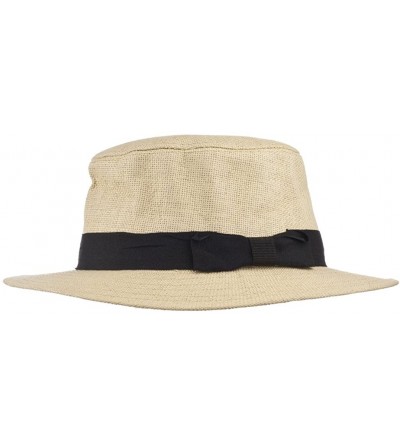 Sun Hats LIght Brown Woven Bow Canvas Straw Fedora Vacation Summer Hat - C312LV9ECHH $19.51