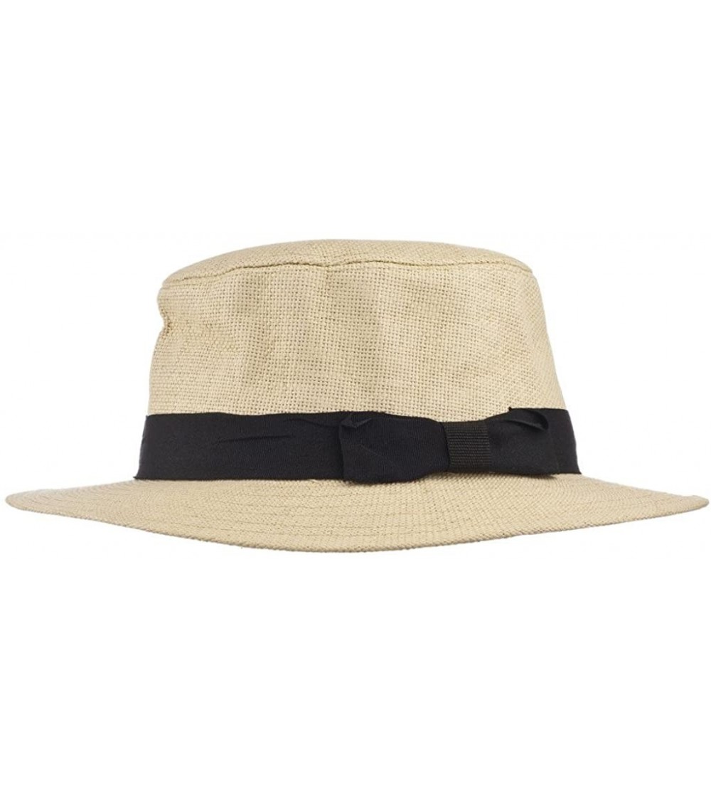 Sun Hats LIght Brown Woven Bow Canvas Straw Fedora Vacation Summer Hat - C312LV9ECHH $8.02