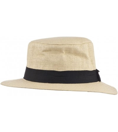 Sun Hats LIght Brown Woven Bow Canvas Straw Fedora Vacation Summer Hat - C312LV9ECHH $8.02