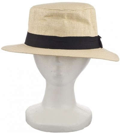 Sun Hats LIght Brown Woven Bow Canvas Straw Fedora Vacation Summer Hat - C312LV9ECHH $8.02
