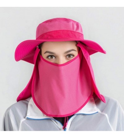 Sun Hats Unisex Outdoor Hats Wide Brim Sun Hat with Neck Flap Cover UPF 50+ - Rose - C218RHCYEUO $17.70