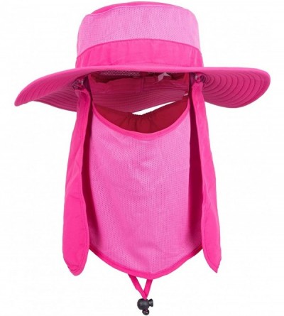 Sun Hats Unisex Outdoor Hats Wide Brim Sun Hat with Neck Flap Cover UPF 50+ - Rose - C218RHCYEUO $17.70