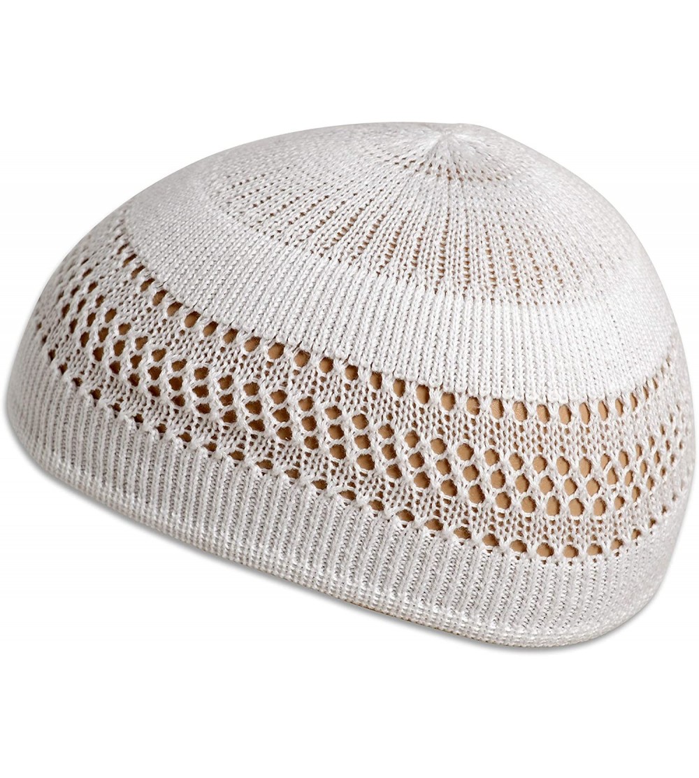 Skullies & Beanies Stretchy Elastic Beanie Kufi Skull Cap Hats Featuring Cool Designs and Stripes - White With Lattice Design...