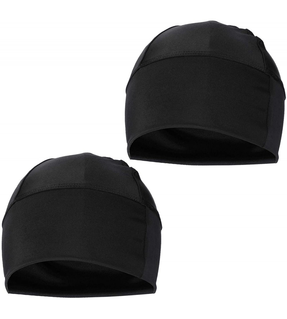 Skullies & Beanies Skull Cap/Helmet Liner/Running Cycling Wicking Beanie Under Hard Hat - Black-2pack - CQ197AOLD2E $8.37