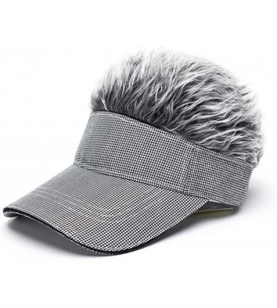 Visors Flair Hair Visor Sun Cap Wig Peaked Adjustable Baseball Hat with Spiked Hairs - Grid Gray-upgraded - CO18I3S8D6U $13.34