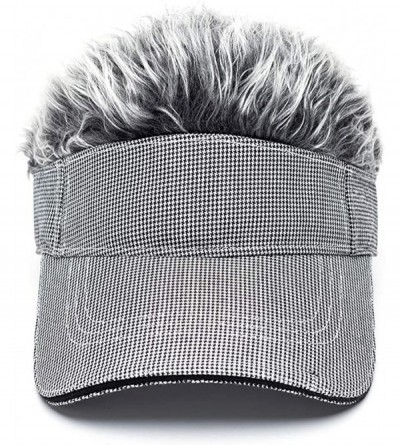 Visors Flair Hair Visor Sun Cap Wig Peaked Adjustable Baseball Hat with Spiked Hairs - Grid Gray-upgraded - CO18I3S8D6U $13.34