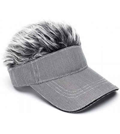 Visors Flair Hair Visor Sun Cap Wig Peaked Adjustable Baseball Hat with Spiked Hairs - Grid Gray-upgraded - CO18I3S8D6U $13.34