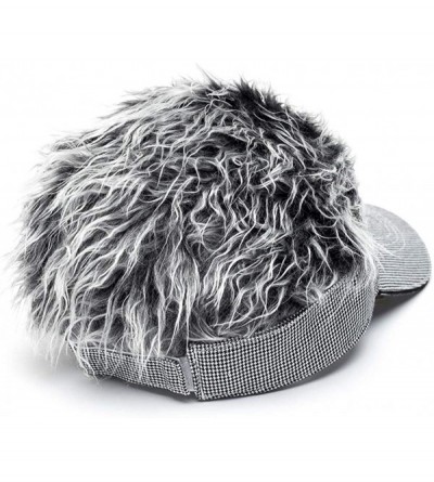 Visors Flair Hair Visor Sun Cap Wig Peaked Adjustable Baseball Hat with Spiked Hairs - Grid Gray-upgraded - CO18I3S8D6U $13.34