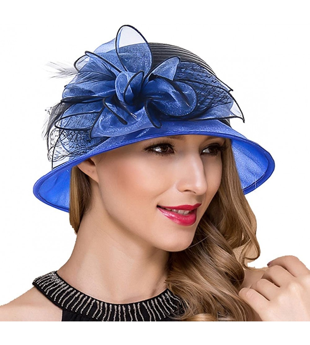 Bucket Hats Lady Church Derby Dress Cloche Hat Fascinator Floral Tea Party Wedding Bucket Hat S051 - S606-navy - C518EYNDNZE ...