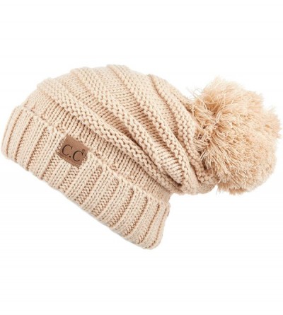 Skullies & Beanies Hatsandscarf CC Exclusives Unisex Oversized Slouchy Beanie with Pom (HAT-6242POM) - New Beige - CV18W94CIZ...