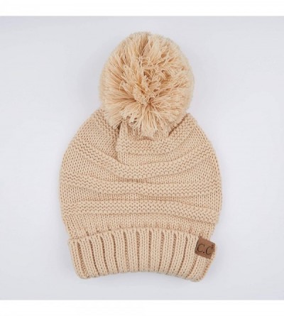 Skullies & Beanies Hatsandscarf CC Exclusives Unisex Oversized Slouchy Beanie with Pom (HAT-6242POM) - New Beige - CV18W94CIZ...