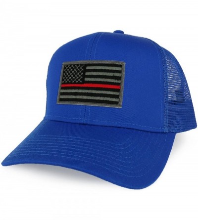 Baseball Caps XXL Oversize Thin Red Line USA Flag Patch Mesh Back Trucker Baseball Cap - Royal - C218DUA7EGR $20.19