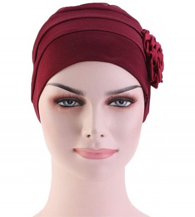 Skullies & Beanies Chemo Turban Flower Beanie Cap Pleated Hair Loss Hat for Cancer - Wine - CA18SUS05NY $10.42