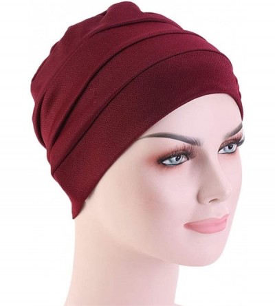 Skullies & Beanies Chemo Turban Flower Beanie Cap Pleated Hair Loss Hat for Cancer - Wine - CA18SUS05NY $10.42