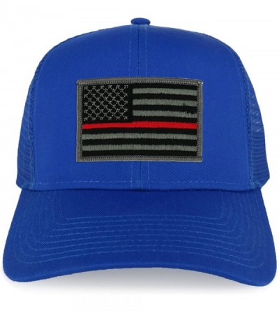 Baseball Caps XXL Oversize Thin Red Line USA Flag Patch Mesh Back Trucker Baseball Cap - Royal - C218DUA7EGR $20.19