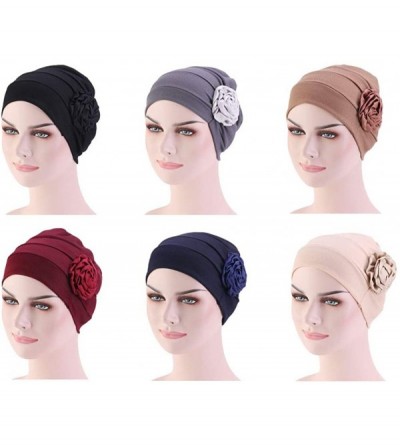 Skullies & Beanies Chemo Turban Flower Beanie Cap Pleated Hair Loss Hat for Cancer - Wine - CA18SUS05NY $10.42