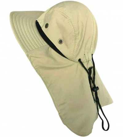 Sun Hats Men Women Boonie Bucket Hat with Neck Flap Wide Brim UV Protection Sun Hat Cap Packable Adjustable - Light Khaki - C...