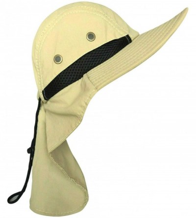 Sun Hats Men Women Boonie Bucket Hat with Neck Flap Wide Brim UV Protection Sun Hat Cap Packable Adjustable - Light Khaki - C...