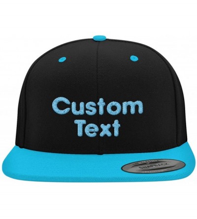 Baseball Caps Custom Embroidered 6089 Structured Flat Bill Snapback - Personalized Text - Your Design Here - Black \ Teal - C...