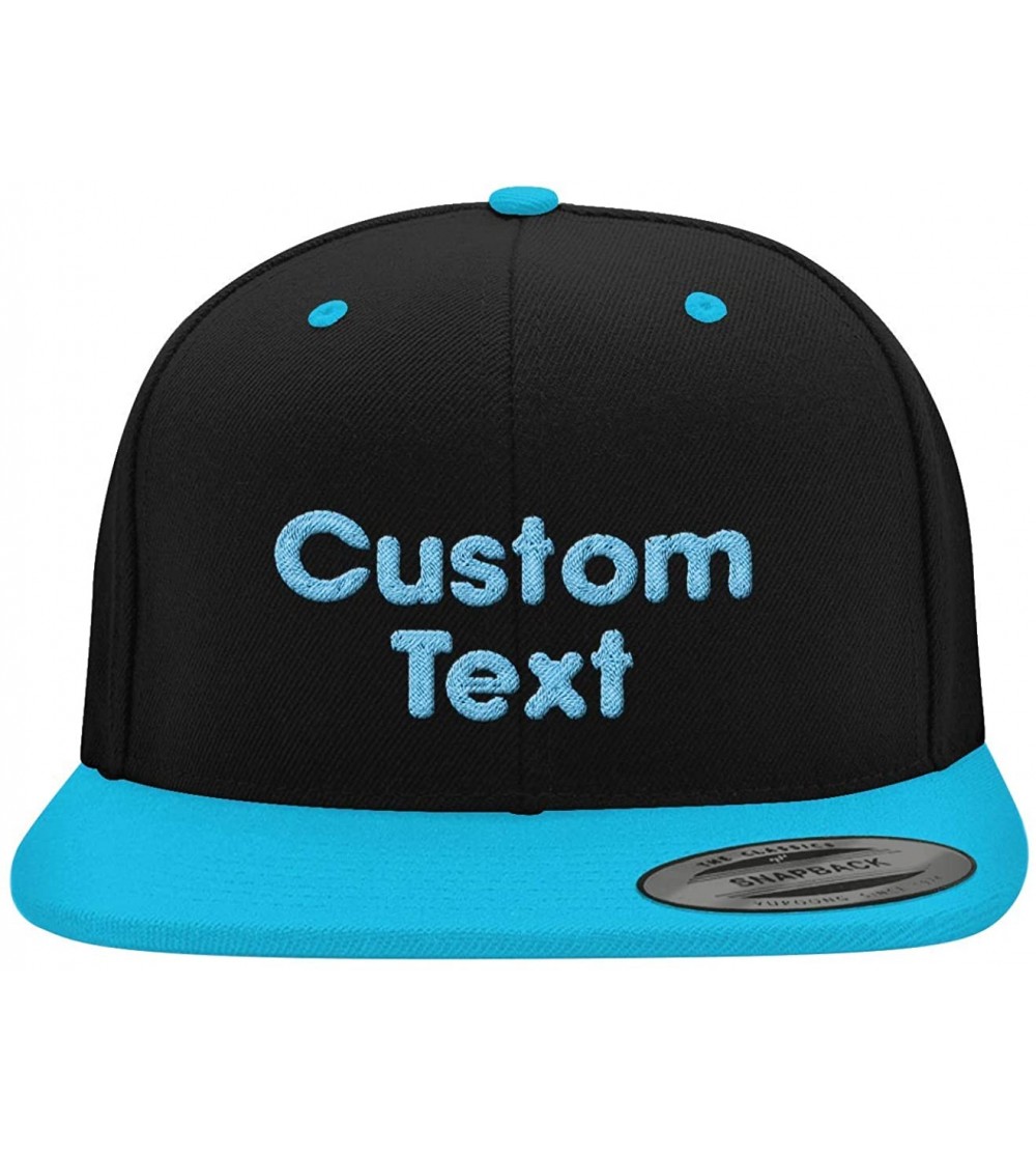 Baseball Caps Custom Embroidered 6089 Structured Flat Bill Snapback - Personalized Text - Your Design Here - Black \ Teal - C...