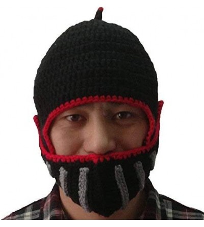 Skullies & Beanies Unisex Winter Handmade Crochet Knight Hat Beanie Removable Mask - Black - CQ11H0YQKVJ $7.64