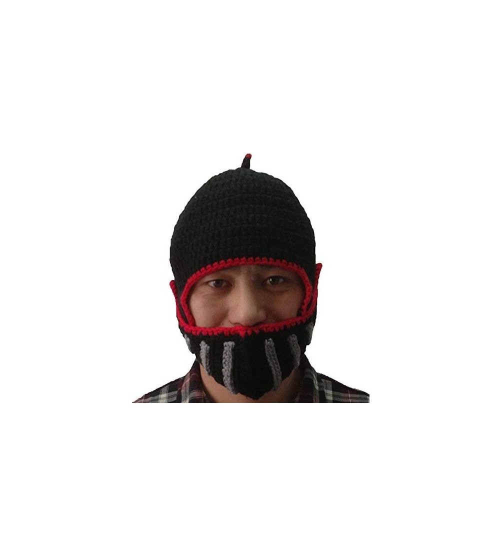 Skullies & Beanies Unisex Winter Handmade Crochet Knight Hat Beanie Removable Mask - Black - CQ11H0YQKVJ $7.64