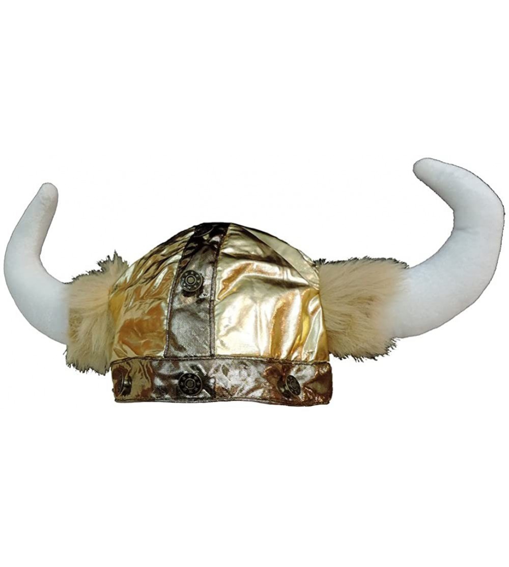 Skullies & Beanies Plush Gold Viking Warrior Hat Cap with Horns & Faux Fur - CG11FQVVBCV $14.64