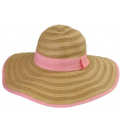 Sun Hats Mixed Braid Straw Floppy Hat with Pink Ribbon - CM17YLSE63C $21.98