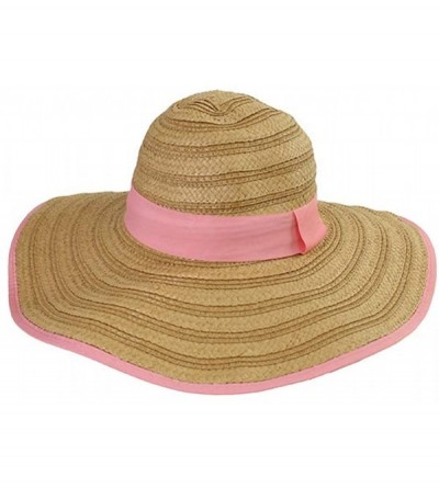 Sun Hats Mixed Braid Straw Floppy Hat with Pink Ribbon - CM17YLSE63C $11.13