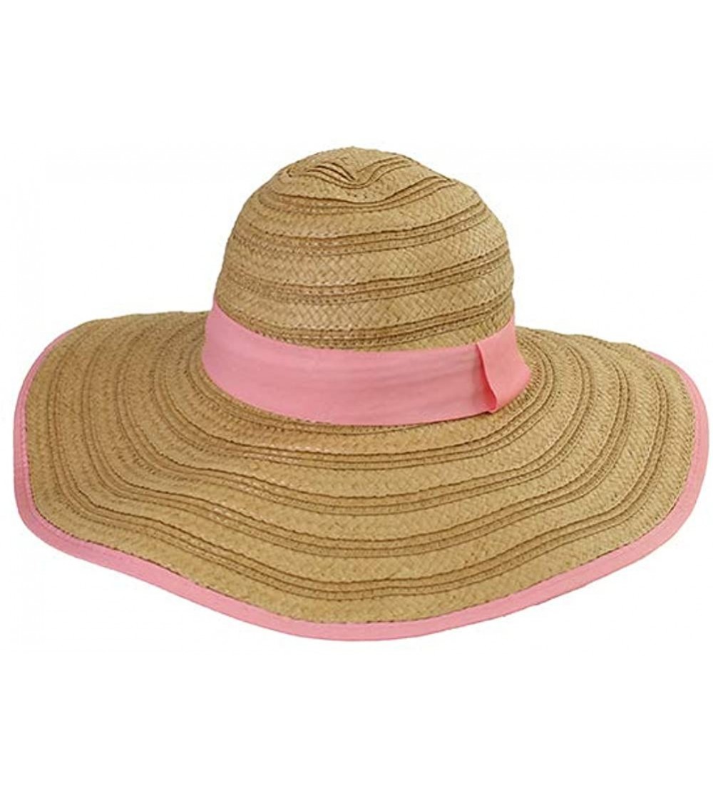 Sun Hats Mixed Braid Straw Floppy Hat with Pink Ribbon - CM17YLSE63C $11.13