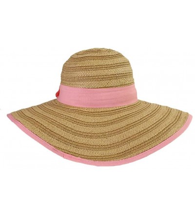 Sun Hats Mixed Braid Straw Floppy Hat with Pink Ribbon - CM17YLSE63C $11.13