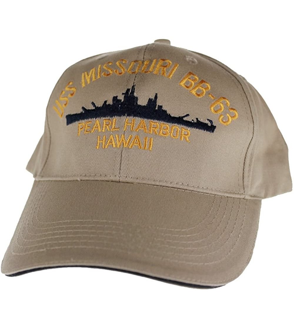 Baseball Caps Embroidered USS Missouri Battle Ship Cap hat- Khaki - CJ116ML1L6P $17.40