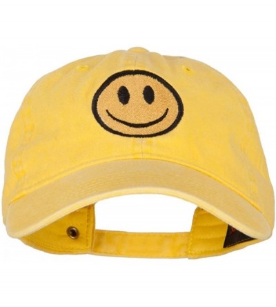 Baseball Caps Smile Face Embroidered Washed Cap - Bright Yellow - CK18A9K3S59 $47.67