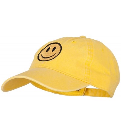 Baseball Caps Smile Face Embroidered Washed Cap - Bright Yellow - CK18A9K3S59 $20.86